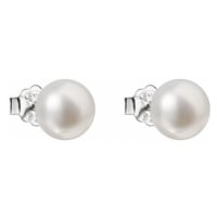 Stříbrné náušnice pecky s bílou říční perlou 21042.1