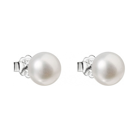 Stříbrné náušnice pecky s bílou říční perlou 21042.1