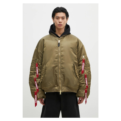 Oboustranná bomber bunda VETEMENTS Cargo Bomber pánská, zelená barva, přechodná, oversize, UA66J