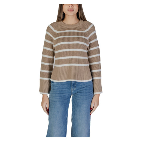 Vila VICASIA L/S STRIPED SHORT KNIT TOP/PB 14103369 Béžová