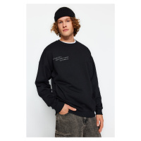Trendyol Black Oversize/Wide-Fit Text Embroidered Fleece Inside Pocket Sweatshirt