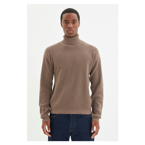 Trendyol Camel Oversize Wide Fit Turtleneck Basic Sweater