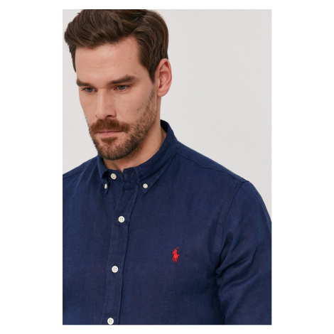 Košile Polo Ralph Lauren pánská, tmavomodrá barva, slim, s límečkem button-down, 710829443001