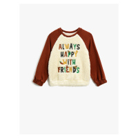 Koton Plush Sweater Detailed Sweatshirt With Embroidered