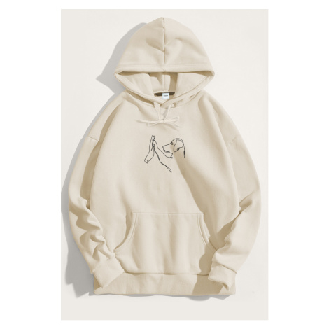 Mikina s Kapucí, Barva Ekru, s Potiskem Dog High Five Hedrix