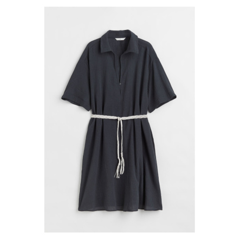 H & M - Košilové šaty's vázacím páskem - černá H&M