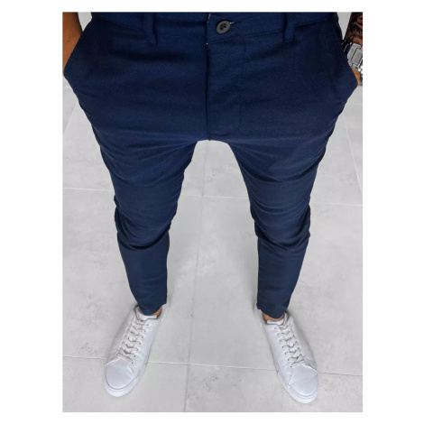 Tmavě modré pánské jednobarevné chino kalhoty Tmavě modrá BASIC