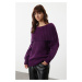 Trendyol Plum Wide Pattern Soft Texture Cowl Collar Knitwear Sweater