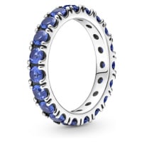 Pandora Třpytivý stříbrný prsten s modrými krystaly Eternity Timeless 190050C02 54 mm