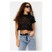 Trendyol Black Padded Crop Slotted/Hollowed Knit Sweater