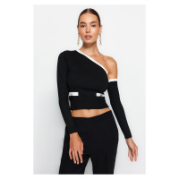 Trendyol Black Crop One Shoulder Sleeves Detachable Knitwear Sweater