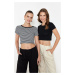 Trendyol Black Striped-Black Plain 2 Pack Fitted Crop Ribbed Knitted Blouse