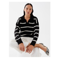 LC Waikiki Polo Neck Striped Long Sleeve Oversize Women's Knitwear Sweater