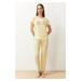 Trendyol Yellow Cherry Patterned Slogan Printed Knitted Pajamas Set