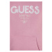 Dětská bavlněná mikina Guess růžová barva, s kapucí, s aplikací