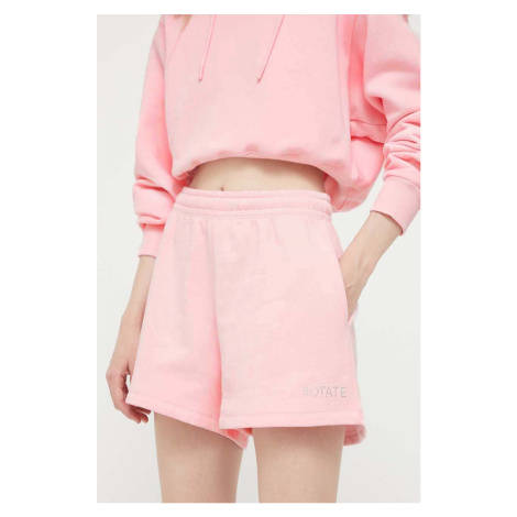 Bavlněné šortky Rotate růžová barva, s aplikací, high waist