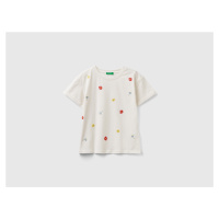 Benetton, T-shirt With Embroidered Flowers