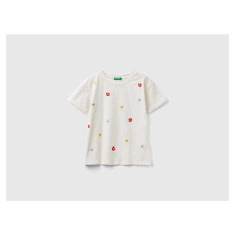 Benetton, T-shirt With Embroidered Flowers United Colors of Benetton