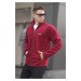 Madmext Men's Claret Red Anti-pilling Standing Collar Zippered Fleece Sweatshirt 6045