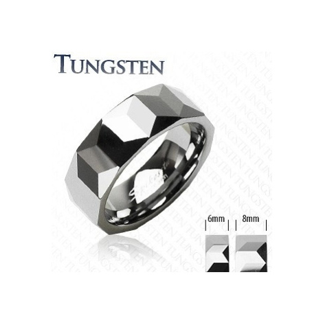 Prsten z wolframu stříbrné barvy, geometricky broušený povrch, 6 mm Šperky eshop