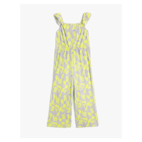 Koton Overalls Full Length Wide Leg, Straps, Ruffle Detailed Printed.