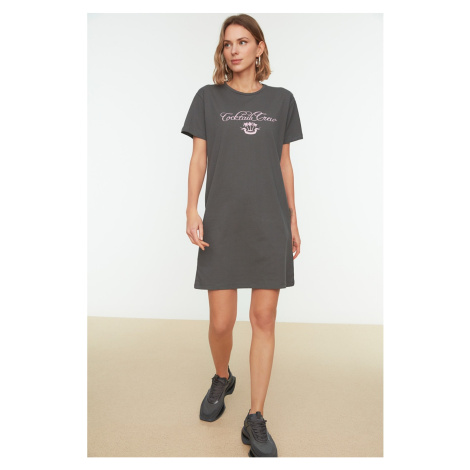 Trendyol Anthracite Printed Semifitted Knitted Dress