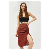 Koton Midi Skirt Floral Slit Detailed Draped