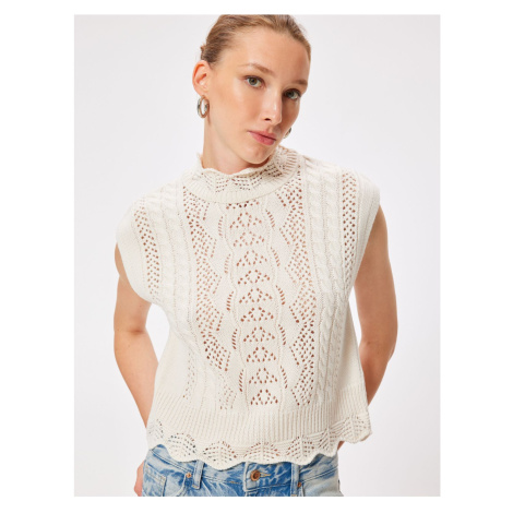 Koton Stand Collar Sleeveless Openwork Knitted Sweater