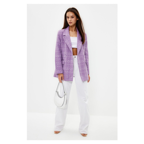 Trendyol Lilac Oversize Woven Plaid Blazer Jacket