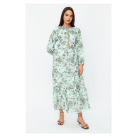 Trendyol Green Gold Brode Detail Woven Lined Chiffon Floral Dress