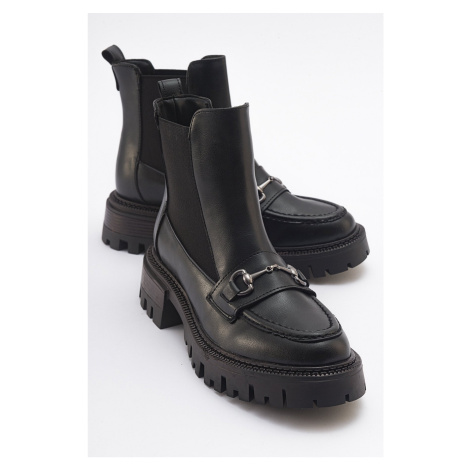 LuviShoes VESPER Womens Black Chelsea Boots with Buckle.