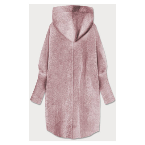 Dlouhý vlněný přehoz přes oblečení typu "alpaka" ve špinavě růžové barvě s kapucí (908) Made in Italy