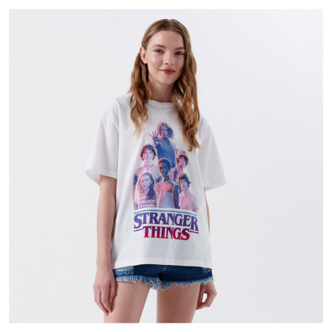 Cropp - Oversized tričko Stranger Things - Bílá