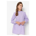 Trendyol Lilac Woven Cotton Tunic with Ruffle Shoulder and Cuff