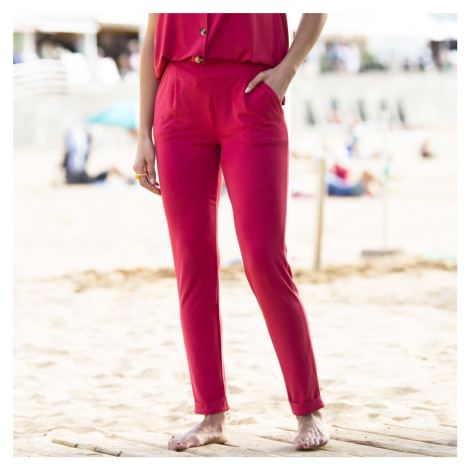 Blancheporte Pružné jednobarevné kalhoty ze vzdušného úpletu červená
