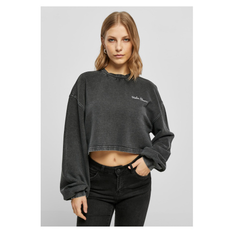 Ladies Cropped Small Embroidery Terry Crewneck black