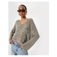 Koton Openwork Sweater V Neck Bell Sleeve Acrylic Blend