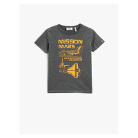 Koton A Space Themed Print T-Shirt with Short Sleeves, Crew Neck