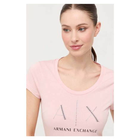 Bavlněné tričko Armani Exchange růžová barva