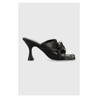 Kožené pantofle Patrizia Pepe dámské, černá barva, na podpatku