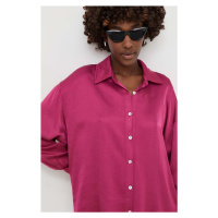 Košile s příměsí hedvábí Answear Lab růžová barva, relaxed, s klasickým límcem
