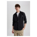 DEFACTO Regular Fit Striped Pocket Cotton Long Sleeve Shirt