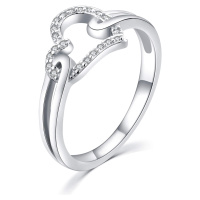 MOISS Romantický stříbrný prsten se zirkony Srdce R000210 52 mm