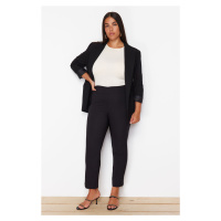 Trendyol Curve Black Cigarette Ribbed Waist Detailed Woven Plus Size Fabric Trousers