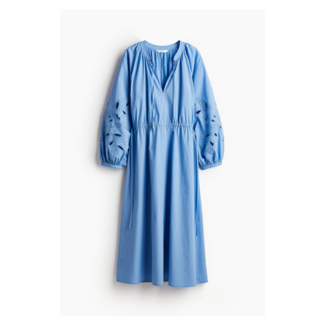 H & M - Bavlněné šaty's výšivkou - modrá H&M