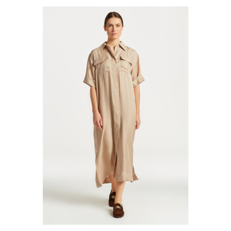 ŠATY GANT REL SS FLAP POCKET SHIRT DRESS hnědá