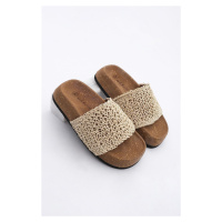 Marjin Women's Hand Knitted Mushroom Pattern Sole Straw Daily Slippers Elesya Beige Straw