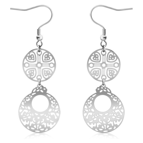 Filigránové ocelové náušnice - dva kruhy s vyřezávanými ornamenty, afroháček Šperky eshop