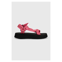 Sandály Calvin Klein Jeans PREFRESATO SANDAL WEBBING XRAY dámské, růžová barva, na platformě, YW
