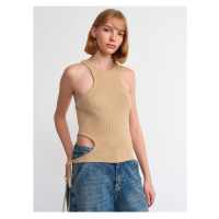 Dilvin 10347 Crew Neck Right Side Laced Knitwear Undershirt-Beige